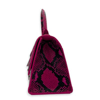 Hourglass Small Pink Top Handle Bag in Python Leather, Silver hardware