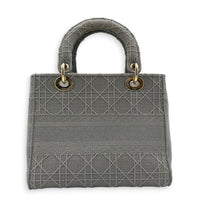 Lady D-Lite Top Handle Bag Grey in Canvas, Gold hardware