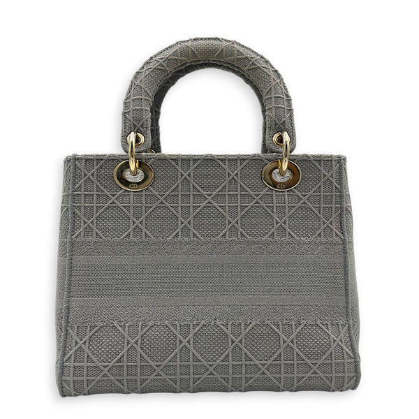 Lady D-Lite Top Handle Bag Grey in Canvas, Gold hardware