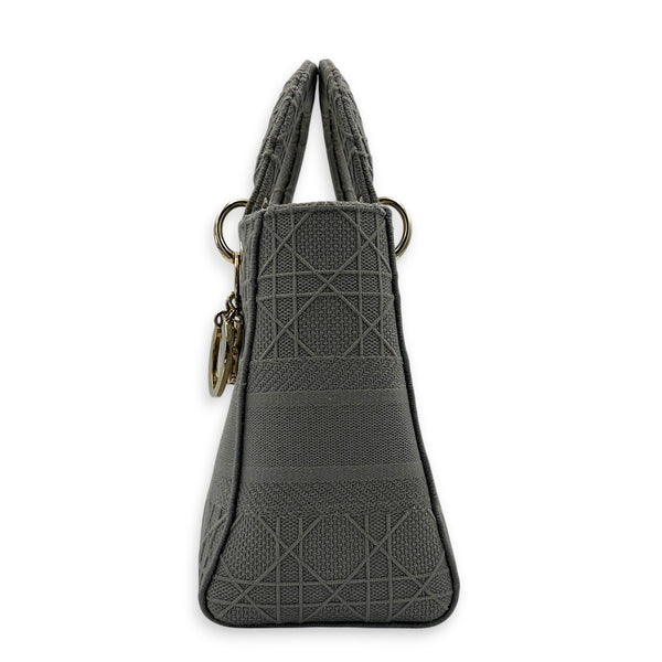 Lady D-Lite Top Handle Bag Grey in Canvas, Gold hardware