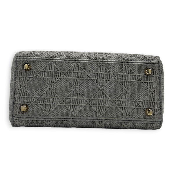 Lady D-Lite Top Handle Bag Grey in Canvas, Gold hardware
