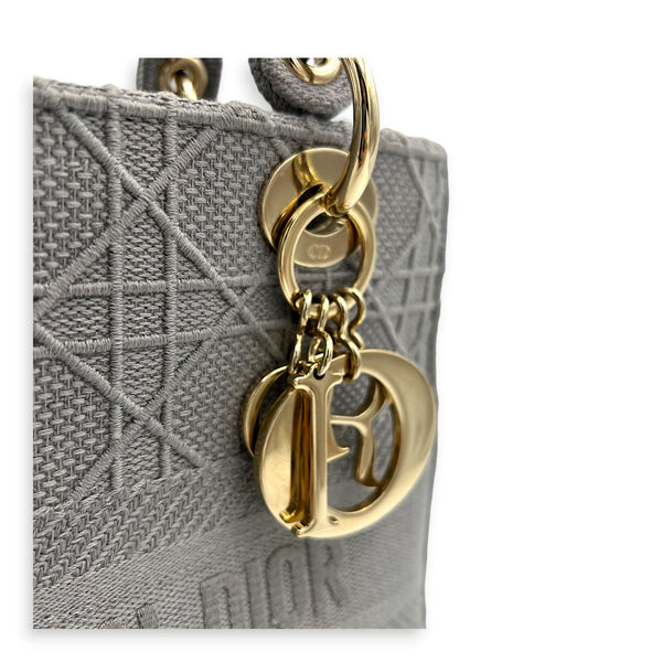 Lady D-Lite Top Handle Bag Grey in Canvas, Gold hardware
