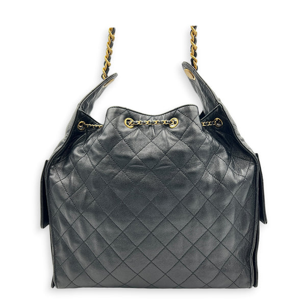 C25 Medium Black Shoulder Bag in Caviar Leather, Gold hardware