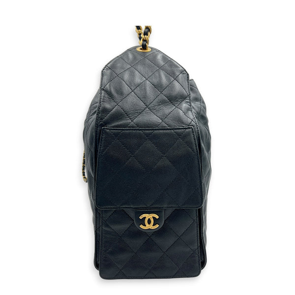 C25 Medium Black Shoulder Bag in Caviar Leather, Gold hardware