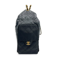 C25 Medium Black Shoulder Bag in Caviar Leather, Gold hardware