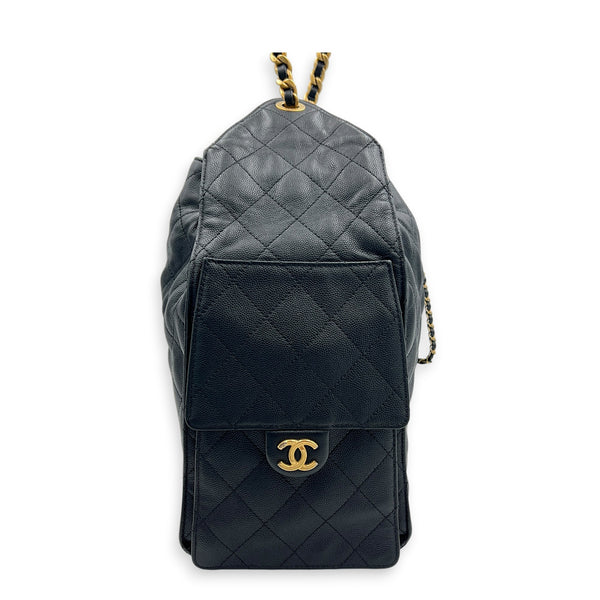 C25 Medium Black Shoulder Bag in Caviar Leather, Gold hardware