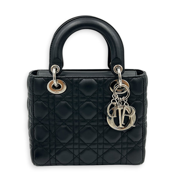 Lady Dior Top Handle Bag Black in Lambskin, Silver hardware