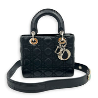 Lady Dior Top Handle Bag Black in Lambskin, Silver hardware