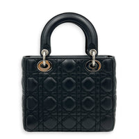 Lady Dior Top Handle Bag Black in Lambskin, Silver hardware