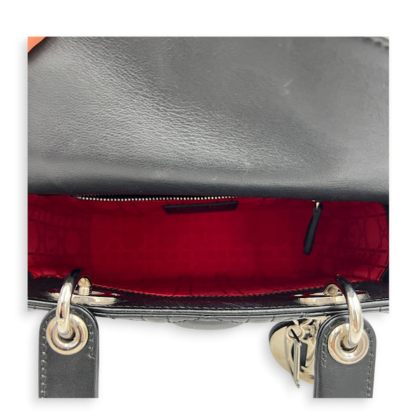 Lady Dior Top Handle Bag Black in Lambskin, Silver hardware