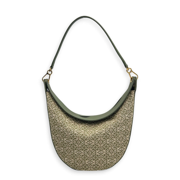 Luna Shoulder Bag Green in Canvas, Gold hardware