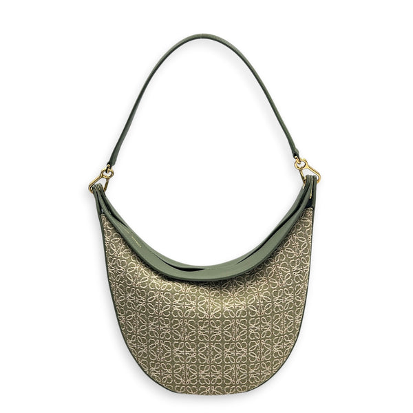 Luna Shoulder Bag Green in Canvas, Gold hardware