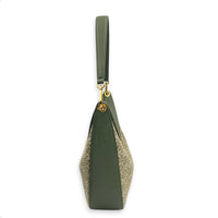 Luna Shoulder Bag Green in Canvas, Gold hardware