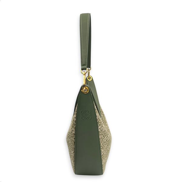 Luna Shoulder Bag Green in Canvas, Gold hardware