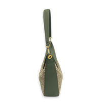 Luna Shoulder Bag Green in Canvas, Gold hardware