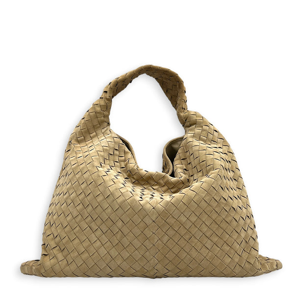 Hop Shoulder Bag Maxi Beige in Suede Leather