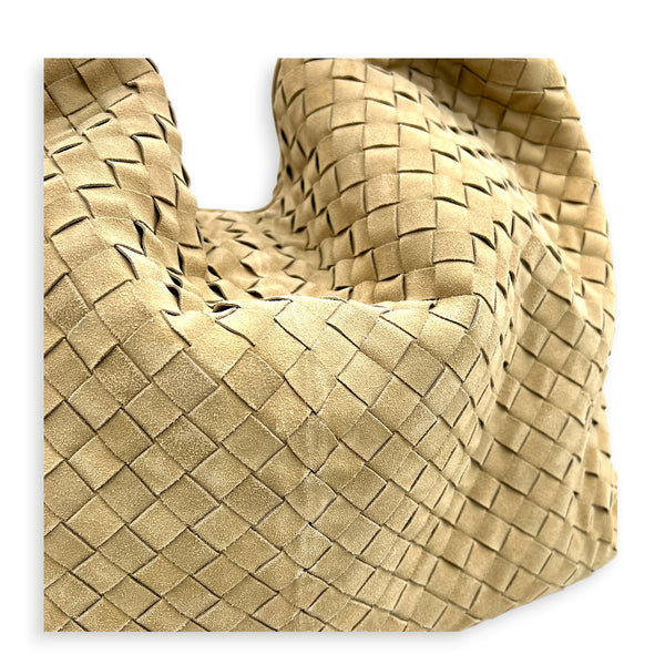 Hop Shoulder Bag Maxi Beige in Suede Leather