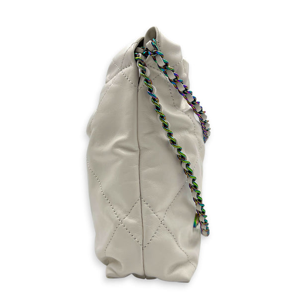 22 Tote Top Handle Bag Mini White in Lambskin, Iridescent hardware