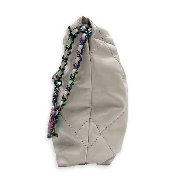 22 Tote Top Handle Bag Mini White in Lambskin, Iridescent hardware