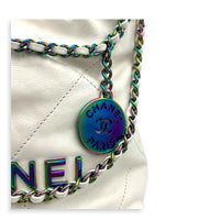 22 Tote Top Handle Bag Mini White in Lambskin, Iridescent hardware