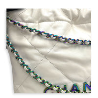 22 Tote Top Handle Bag Mini White in Lambskin, Iridescent hardware
