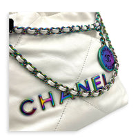 22 Tote Top Handle Bag Mini White in Lambskin, Iridescent hardware