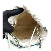 22 Tote Top Handle Bag Mini White in Lambskin, Iridescent hardware