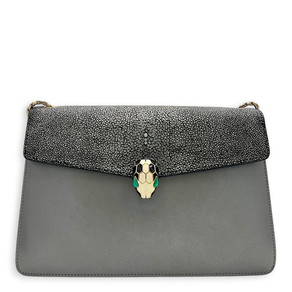 Serpenti Forever Shoulder Bag Grey in Stringray, Gold hardware
