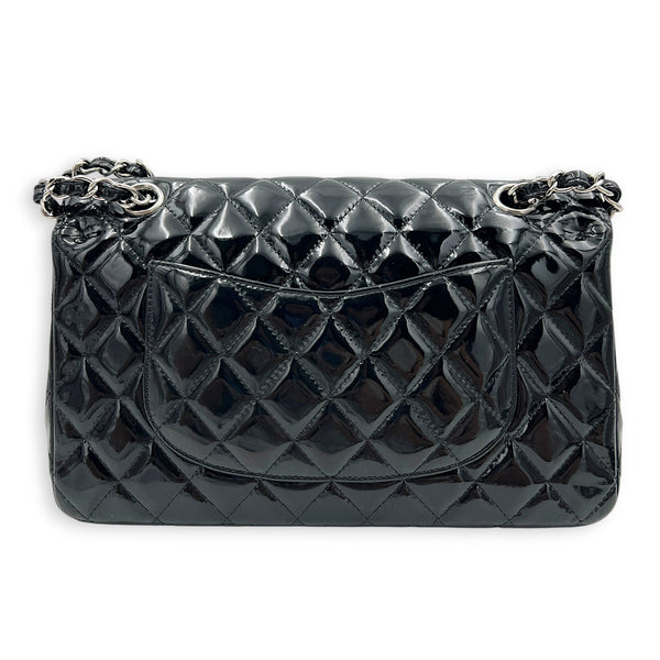 Classic Medium Black Shoulder Bag in Patent Leather, Silver hardware