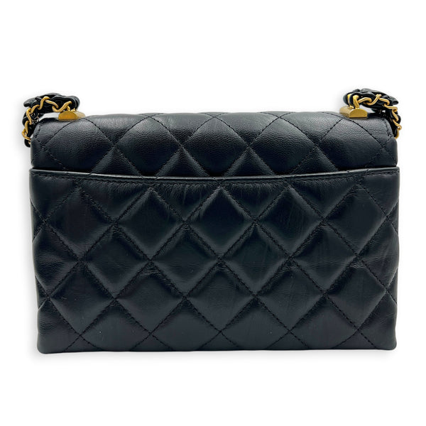 23K CC Flap Shoulder Bag Black in Calfskin, Gold hardware