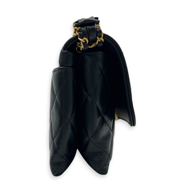 23K CC Flap Shoulder Bag Black in Calfskin, Gold hardware