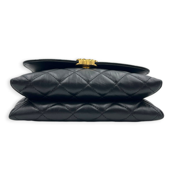 23K CC Flap Shoulder Bag Black in Calfskin, Gold hardware