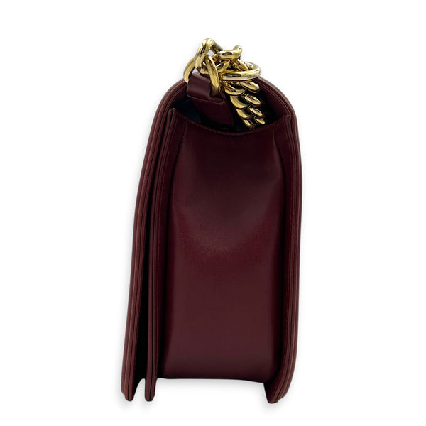 Boy Shoulder Bag Red in Lambskin, Gold hardware