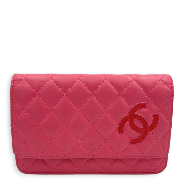 CC Wallet On Chain Pink in Lambskin, Silver hardware