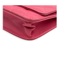 CC Wallet On Chain Pink in Lambskin, Silver hardware