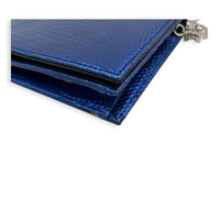 Cannage Clutch On Chain Blue in Embossed Lizard, Silver hardware