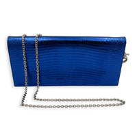 Cannage Clutch On Chain Blue in Embossed Lizard, Silver hardware