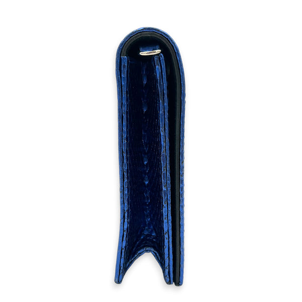 Cannage Clutch On Chain Blue in Embossed Lizard, Silver hardware