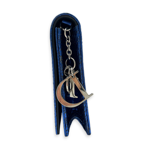 Cannage Clutch On Chain Blue in Embossed Lizard, Silver hardware