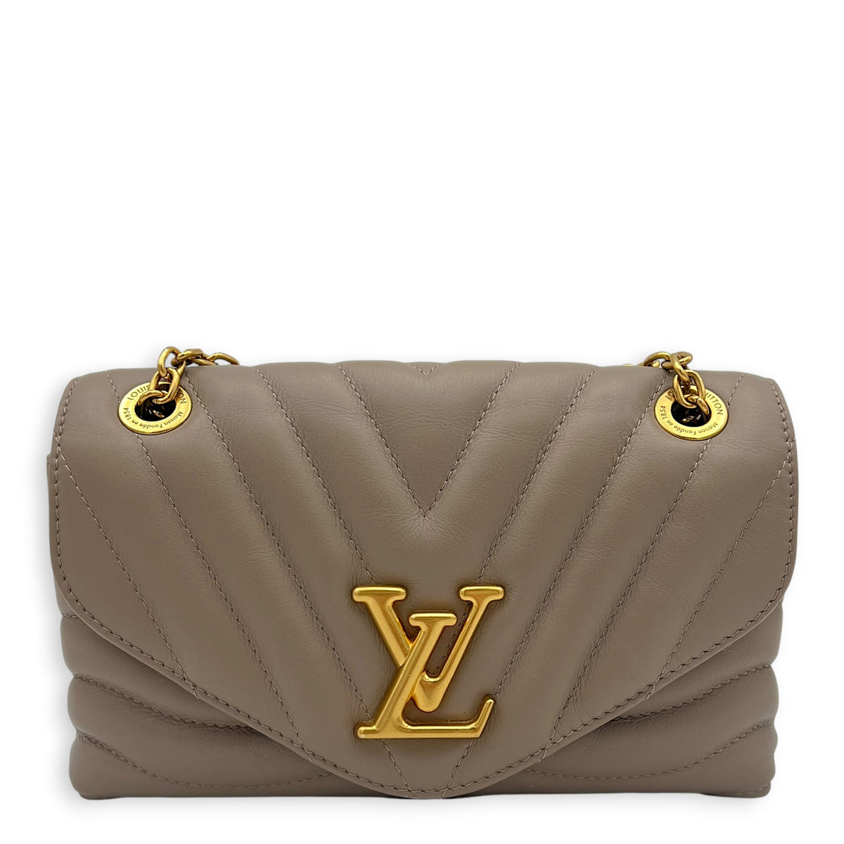 New Wave Shoulder Bag Beige in Calfskin, Gold hardware