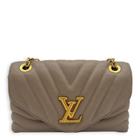 New Wave Shoulder Bag Beige in Calfskin, Gold hardware