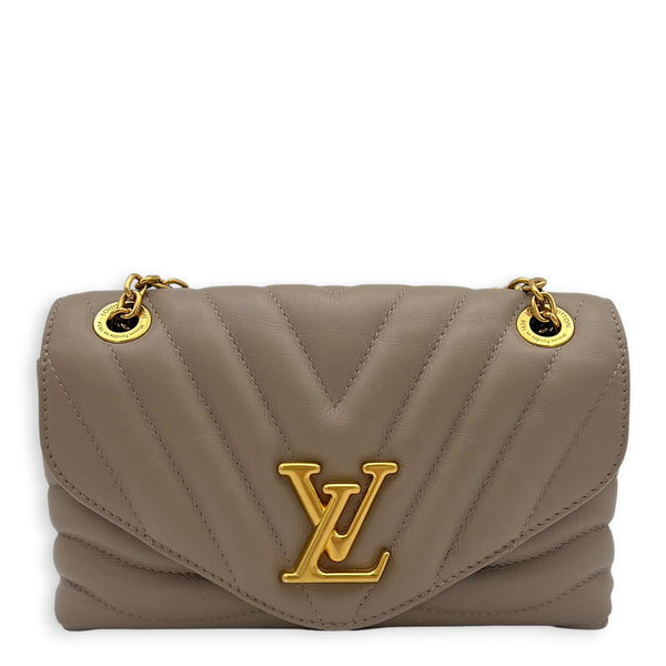 New Wave Shoulder Bag Beige in Calfskin, Gold hardware
