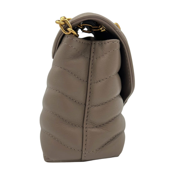 New Wave Shoulder Bag Beige in Calfskin, Gold hardware