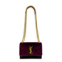 Sunset Shoulder Bag Burgundy in Velvet, Gold hardware
