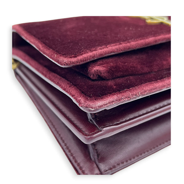 Sunset Shoulder Bag Burgundy in Velvet, Gold hardware