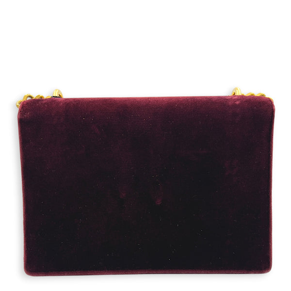 Sunset Shoulder Bag Burgundy in Velvet, Gold hardware