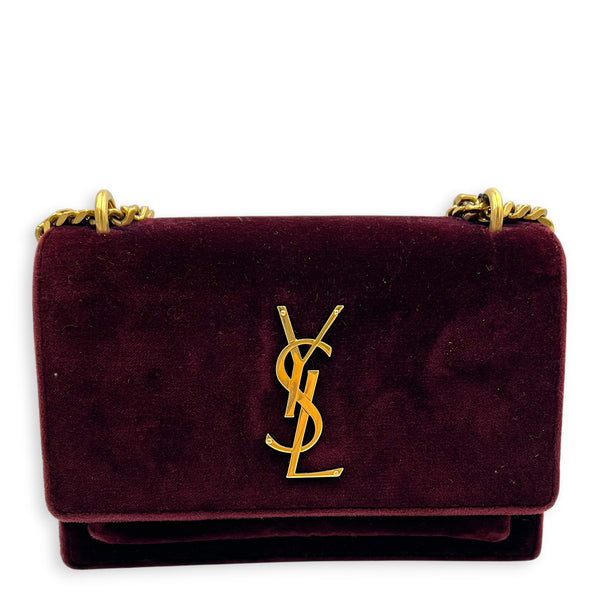 Sunset Shoulder Bag Burgundy in Velvet, Gold hardware
