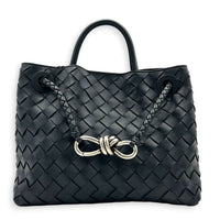 Andiamo Small Black Shoulder Bag in Lambskin, Ruthenium hardware