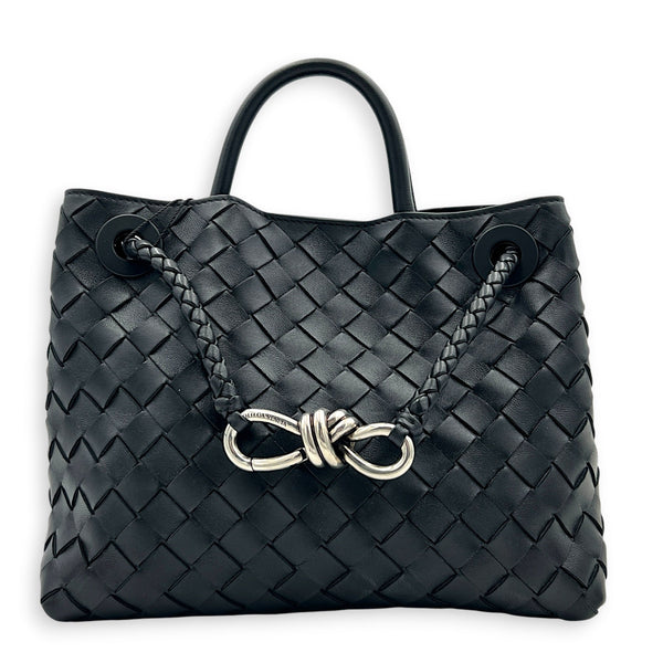 Andiamo Small Black Shoulder Bag in Lambskin, Ruthenium hardware