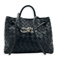 Andiamo Small Black Shoulder Bag in Lambskin, Ruthenium hardware